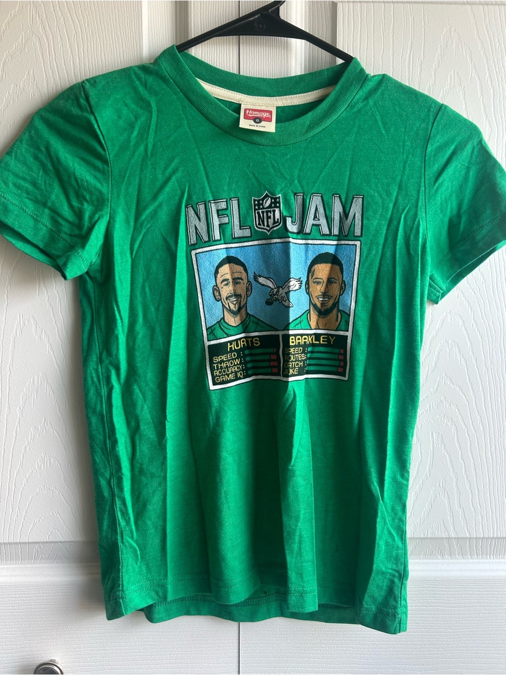 NFL Jam Eagles Kids T-Shirt - Homage Size 8 (Jalen Hurts & Saquon Barkley)
